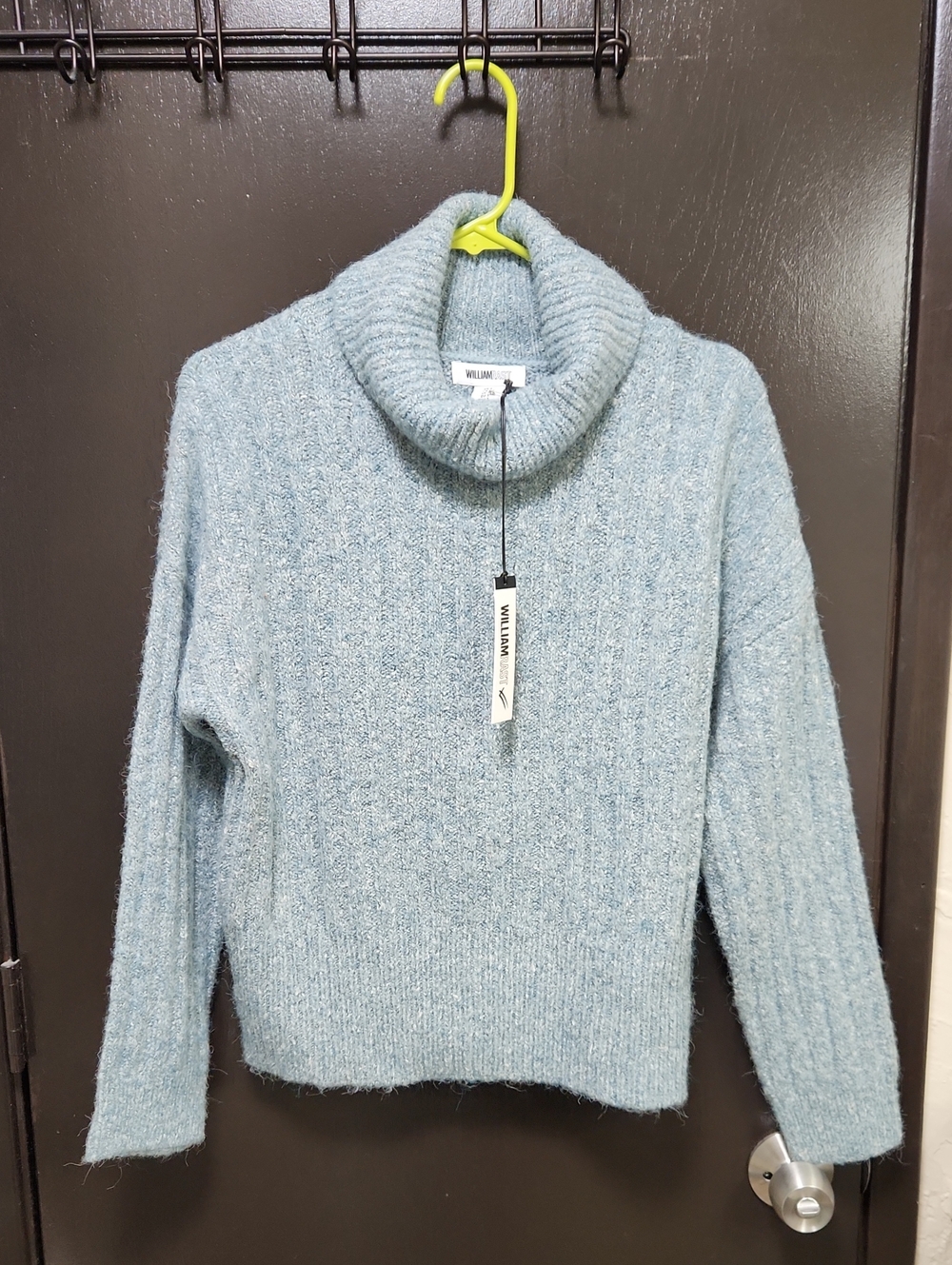 William Rast Sky Blue Ribbed Cowl Neck Sweater
